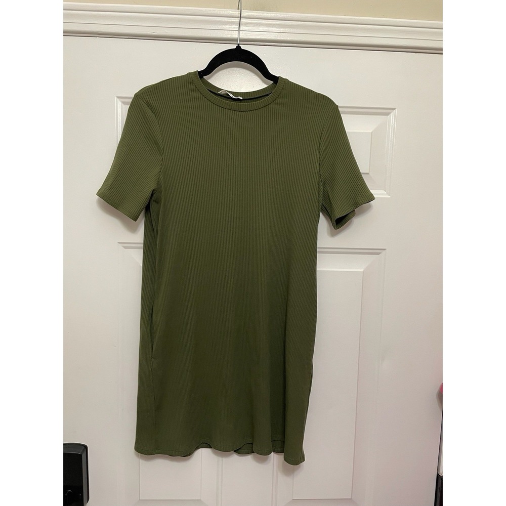REFORMATION Kendy Rib Mini Dress Women Size XS Short Sleeve Crew Neck W/ Pockets - Picture 1 of 4